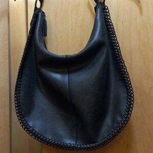 Mossimo Sleek Black Hobo Bag, Unique Crescent Shape and Textured Faux Leather